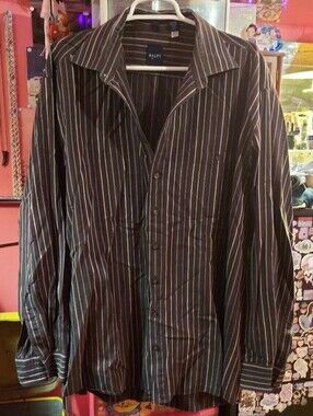 Maroon & silver vertical stripe long sleeve button up top
